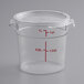 A clear Choice polycarbonate food storage container with measurements.