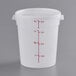 A white translucent Choice polypropylene food storage container with red measurements on the side.