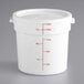 A white Choice round plastic food storage container with measurements on it.