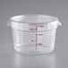 A clear Choice round polycarbonate food storage container with a lid.