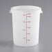 A white translucent Choice plastic food storage container with measurements on it.