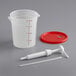 A white plastic container with a red lid and a syringe pump.