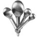 A close-up of a Choice stainless steel measuring spoon set with four spoons.