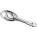 A close-up of a Choice stainless steel measuring spoon set. The spoons have silver handles and bowls.