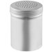 A silver aluminum canister with a perforated lid.