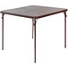 A Flash Furniture square brown folding card table with metal legs.