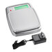 A stainless steel AvaWeigh digital portion scale with a power cord.