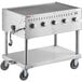 A Backyard Pro stainless steel gas grill with four burners and wheels.