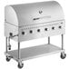 A Backyard Pro stainless steel liquid propane grill on wheels with a stainless steel top.
