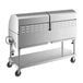 A Backyard Pro stainless steel outdoor grill with roll dome over two trays.