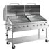 A Backyard Pro stainless steel outdoor grill on wheels with a lid.