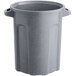 A dark gray plastic Toter round trash can with handles.