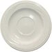 An ivory stoneware saucer with an embossed circular pattern.