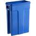A blue Toter Slimline 23 gallon trash can with a lid.