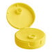 A yellow plastic flip top lid with a pressure sensitive liner.