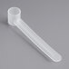 A clear plastic polypropylene scoop with a long handle.