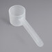 A clear plastic container with 25 white plastic Polypropylene scoops with long handles.