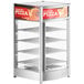 A ServIt countertop hot food display warmer with 4 shelves and a pizza sign inside.