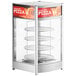 A ServIt countertop pizza warmer with a rotating pizza rack holding pizza and a pretzel rack.