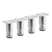 A set of three silver metal Avantco adjustable legs with square bases.