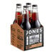 A close-up of a Jones Root Beer soda bottle.