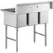 A Regency stainless steel 3 compartment commercial sink with stainless steel legs and cross bracing.