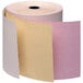 A Point Plus carbonless paper roll with pink and yellow paper.