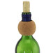 A Franmara cork wine bottle collar on a green wine bottle with a cork on top.