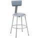 A National Public Seating gray lab stool with a cushioned seat and backrest.