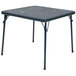 A navy square Flash Furniture kids folding table with legs.