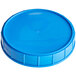 A blue plastic lid for a 120 mm canister.