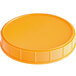 An orange plastic lid for a 120 mm plastic canister.