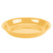 A close-up of a yellow bowl on a white background.