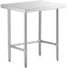 A Regency stainless steel open base work table with a white rectangular top.