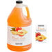 A jug of Narvon Peach Slushy concentrate with a close up of a peach.