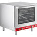 A large metal Avantco countertop convection oven with a glass door and a red handle.