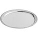 An American Metalcraft stainless steel round serving tray with a decorative rim.