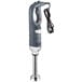 A grey and black AvaMix medium-duty immersion blender with a red button.