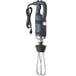 An AvaMix heavy-duty immersion blender with a whisk attachment, featuring black and silver colors.