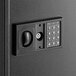 A black steel 360 Office Furniture wall mount key safe with an electronic keypad lock.
