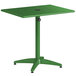 A Lancaster Table & Seating green powder-coated aluminum table with a black umbrella hole.