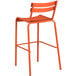 A Lancaster Table & Seating orange outdoor barstool with a backrest.