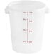 A white plastic Vigor food storage container with red measurement markings.