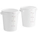 Two white Vigor polyethylene food storage containers with white lids.