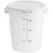 A white plastic Vigor food storage container with measurements in red.