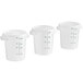 Three white Vigor round plastic food storage containers with white lids.