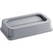A Lavex gray rectangular trash can with a drop shot lid.