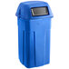 A blue Toter trash can with a black square dome lid.