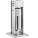 A stainless steel Avantco vertical manual churro stuffer with white labels on silver metal parts.