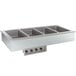 A Delfield stainless steel drop-in hot food well with three compartments.